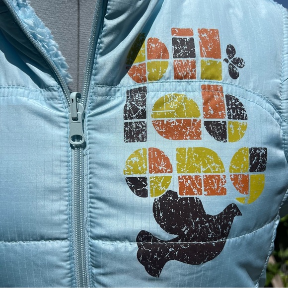 Billabong Puffer Vest Light Blue Reversible Peace Dove Love Graphic Medium - Picture 5 of 10